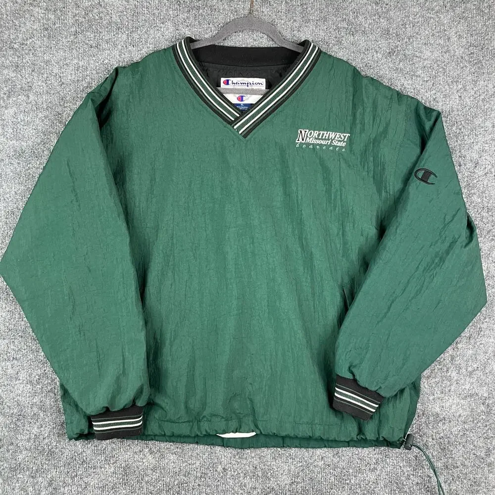 Champion Jacket Mens XL Green V-Neck Pullover Windbreaker Northwest Missouri